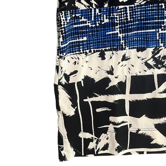 BCBG MaxAzria Womens Size Small White Black Blue Abstract Print 3/4 Sleeve Dress - Picture 2 of 6